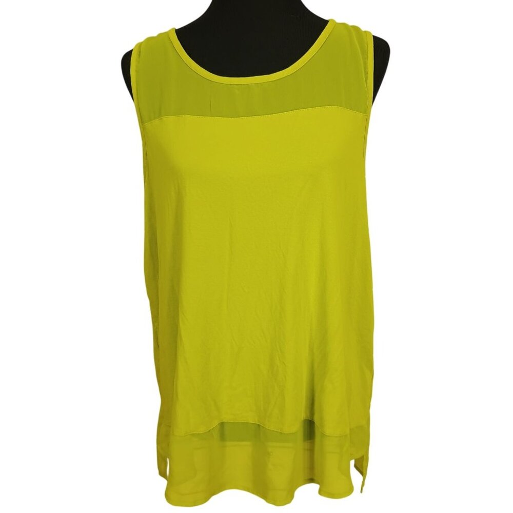VINCE CAMUTO Light Lime Green High Low Flowy Sleeveless Pleat Tank Top‎ sz XL